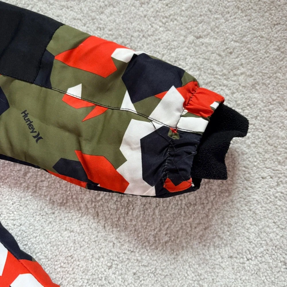 Hurley Puffer Jacket Camo Youth Hooded Boys Size M 10/12 Orange Green Black